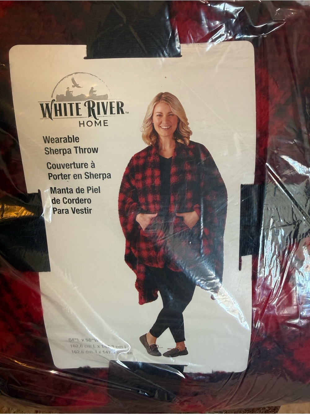 White River Home Sherpa Wearable Throw Red Black Plaid